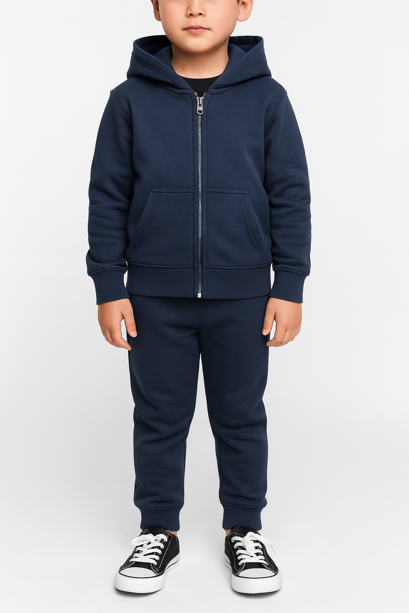 Kids 300 GSM Zipper Tracksuit – Fleece Hoodie & Jogger Set | New Trail