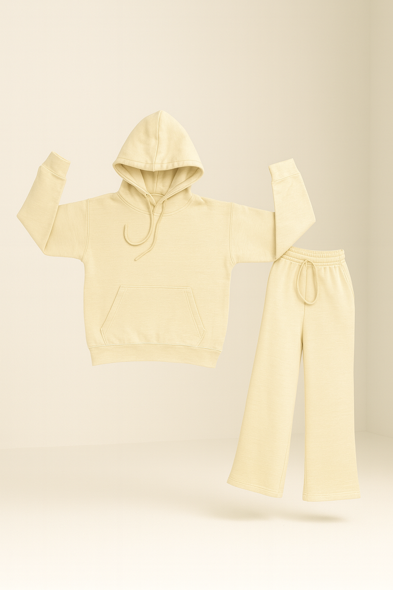 Ladies Wide-Leg Fleece Tracksuit – 300 GSM Pullover Hoodie Set | New Trail