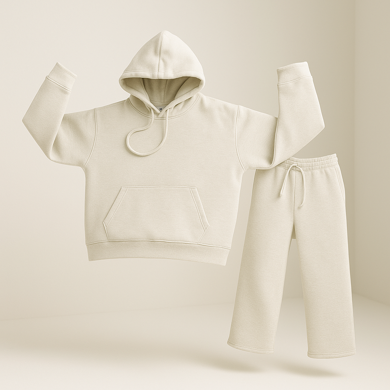 Ladies Wide-Leg Fleece Tracksuit – 300 GSM Pullover Hoodie Set | New Trail